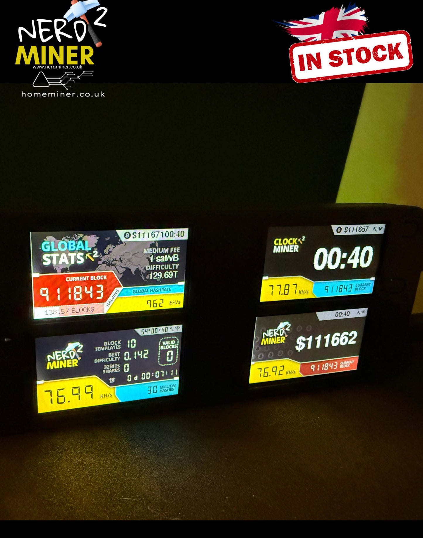 NerdMiner V2 Quattro Bitcoin Solo Miner – 4x Desktop Mining Device UK STOCK