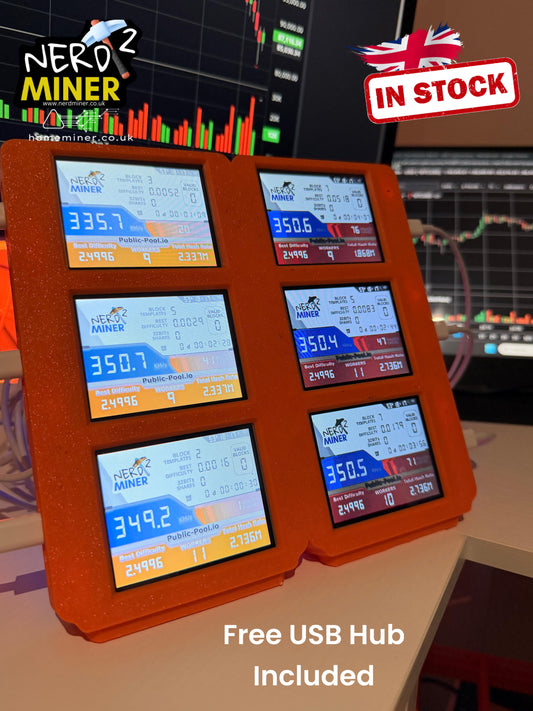 6-Unit Nerdminer V2 Mining Rig – Bitcoin Lottery – USB Hub Included - UK STOCK